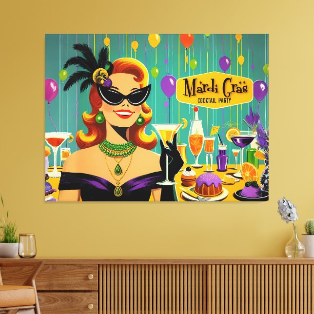 Retro 50s Mardi Gras Martini Cocktail Party Canvas Print (Insitu(LivingRoom))