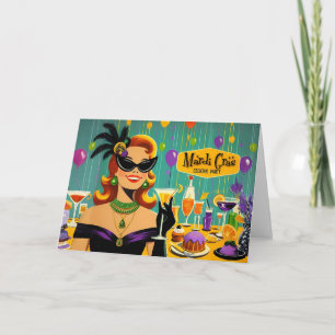 Retro 50s Mardi Gras Martini Cocktail Party Card