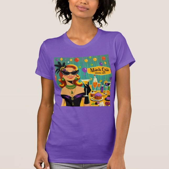 Retro 50s Mardi Gras Martini Cocktail Party T-Shirt (Front)