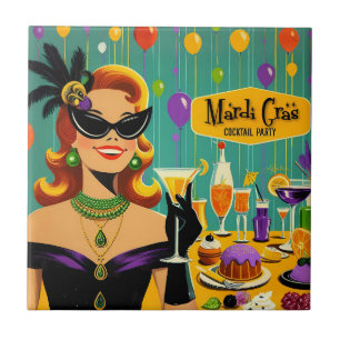 Retro 50s Mardi Gras Martini Cocktail Party Tile