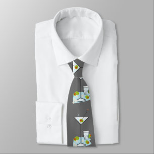 Retro 50s Martini Glass Party Time (Dk. Grey) Tie