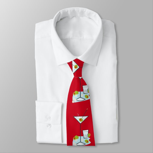 Retro 50s Martini Glass Party Time (Red) Tie (Tied)