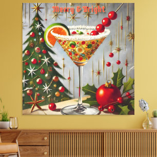 Retro 50s Merry Bright Christmas Candy Cocktail Canvas Print