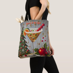 Retro 50s Merry Bright Christmas Candy Cocktail Tote Bag