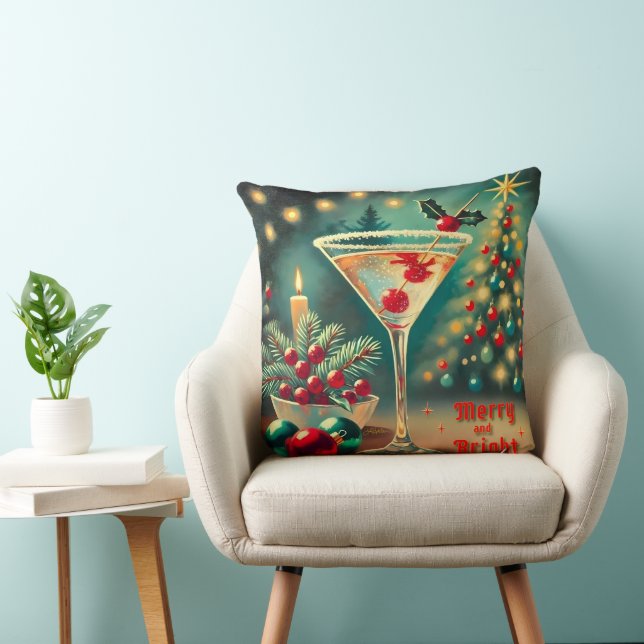 Retro 50s Merry Bright Christmas Cocktail Martini Cushion (Chair)