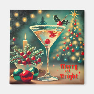 Retro 50s Merry Bright Christmas Cocktail Martini Magnet