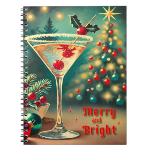 Retro 50s Merry Bright Christmas Cocktail Martini Notebook