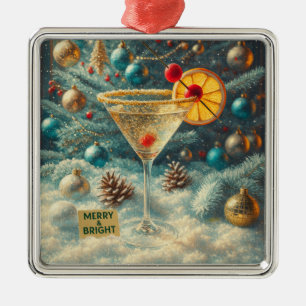 Retro 50s Merry & Bright Christmas Flurry Martini Metal Tree Decoration