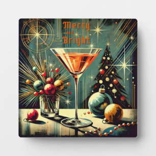 Retro 50s Merry & Bright Christmas Martini Plaque