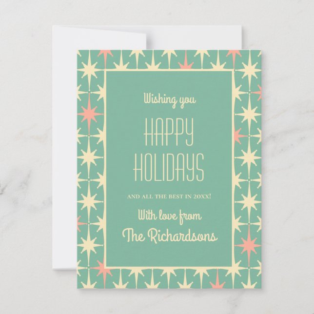 Retro 50s Mid Century Modern Atomic Personalised  Holiday Card (Front)