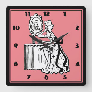 Retro 50s Mid-Century Modern Ladies Boudoir Square Wall Clock