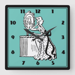 Retro 50s Mid-Century Modern Ladies Boudoir Square Wall Clock