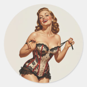 Retro 50's Pin-up Beauty Classic Round Sticker