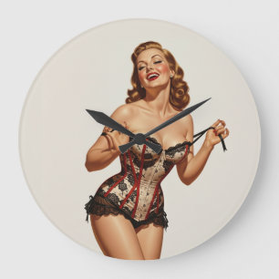 Retro 50's Pin-up Beauty Large Clock