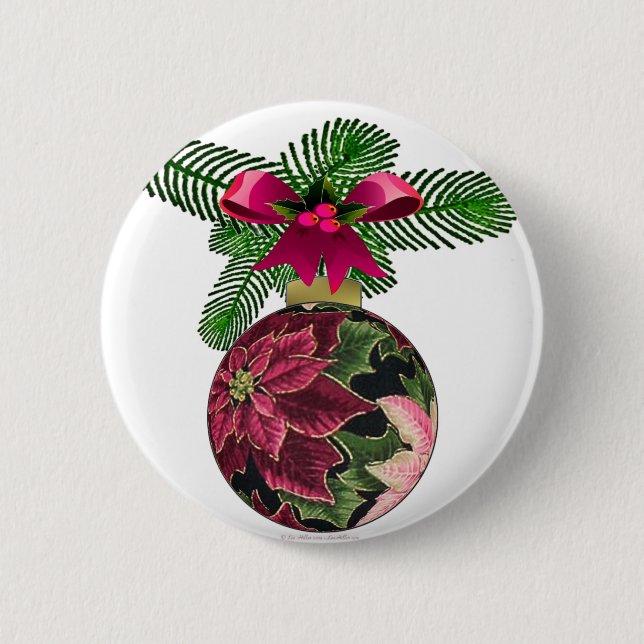 Retro 50s Poinsettia Burgundy Ornament 6 Cm Round Badge (Front)