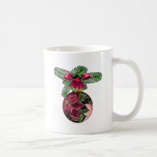Retro 50s Poinsettia Burgundy Ornament Coffee Mug
