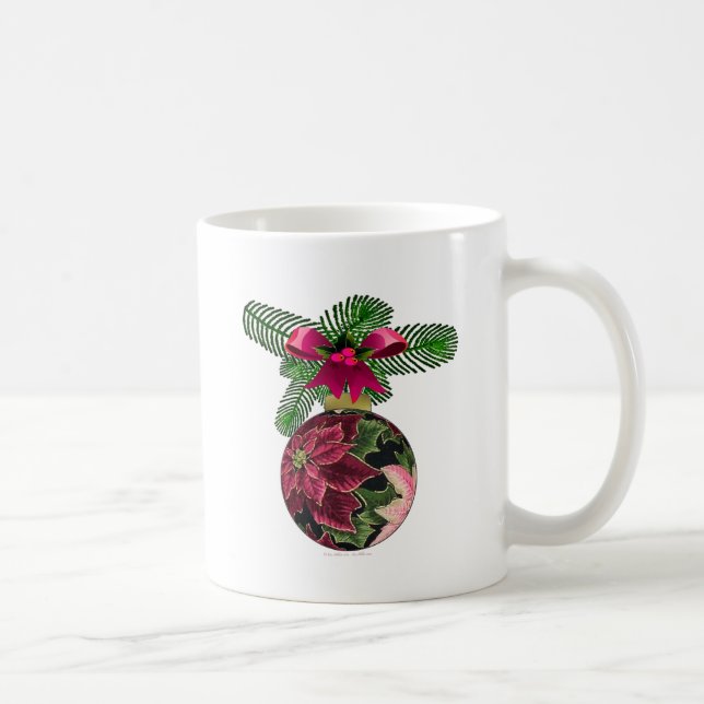 Retro 50s Poinsettia Burgundy Ornament Coffee Mug (Right)