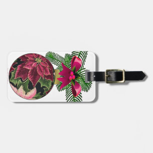 Retro 50s Poinsettia Burgundy Ornament Luggage Tag