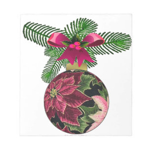 Retro 50s Poinsettia Burgundy Ornament Notepad