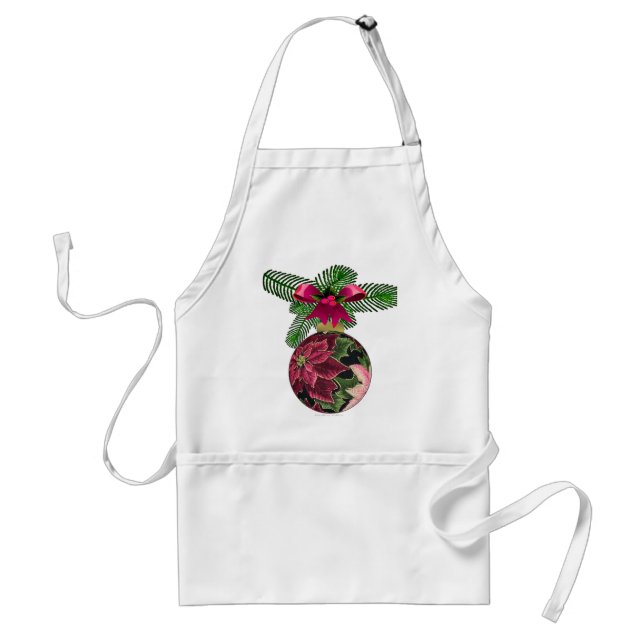 Retro 50s Poinsettia Burgundy Ornament Standard Apron (Front)