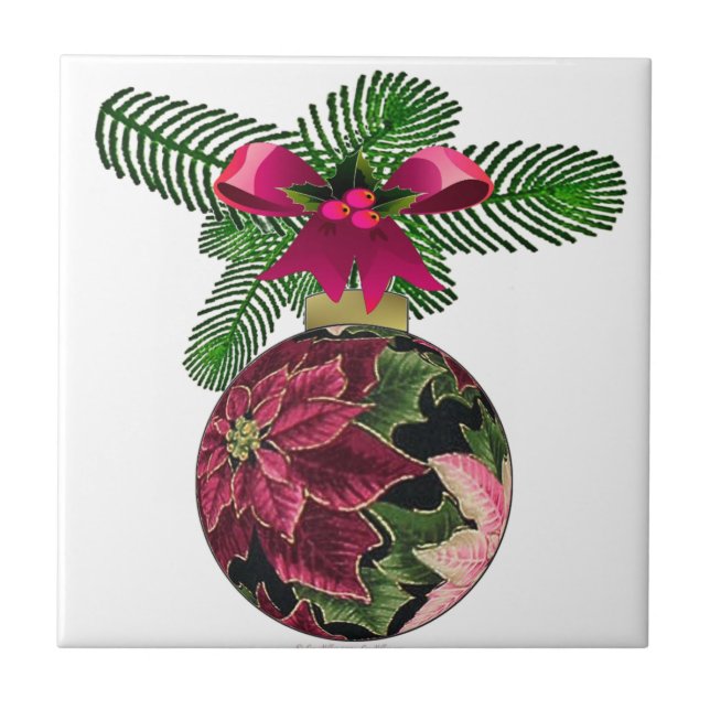 Retro 50s Poinsettia Burgundy Ornament Tile (Front)