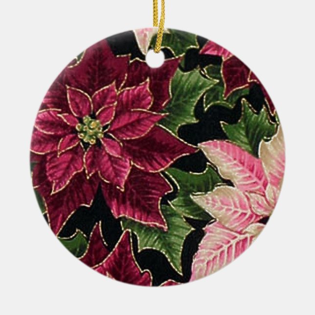 Retro 50s Poinsettia Burgundy Pink Ceramic Tree Decoration (Front)