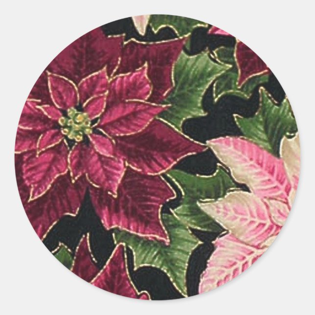Retro 50s Poinsettia Burgundy Pink Classic Round Sticker (Front)