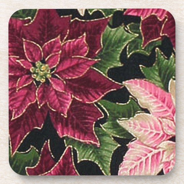 Retro 50s Poinsettia Burgundy Pink Coaster (Front)
