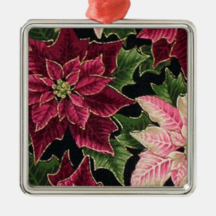 Retro 50s Poinsettia Burgundy Pink Metal Tree Decoration