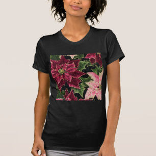 Retro 50s Poinsettia Burgundy Pink T-Shirt