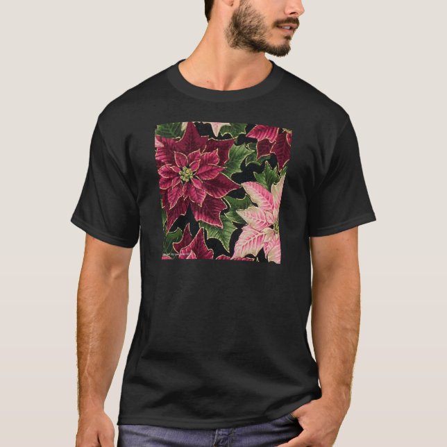 Retro 50s Poinsettia Burgundy Pink T-Shirt (Front)