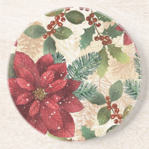 Retro 50s Poinsettia Red Green Cream Coaster