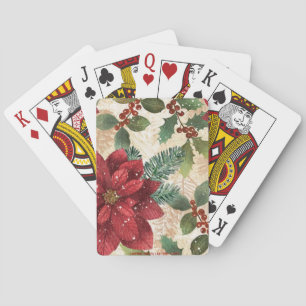 Retro 50s Poinsettia Red Green Cream Playing Cards