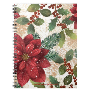 Retro 50s Poinsettia Red Green Cream Spiral Notebook