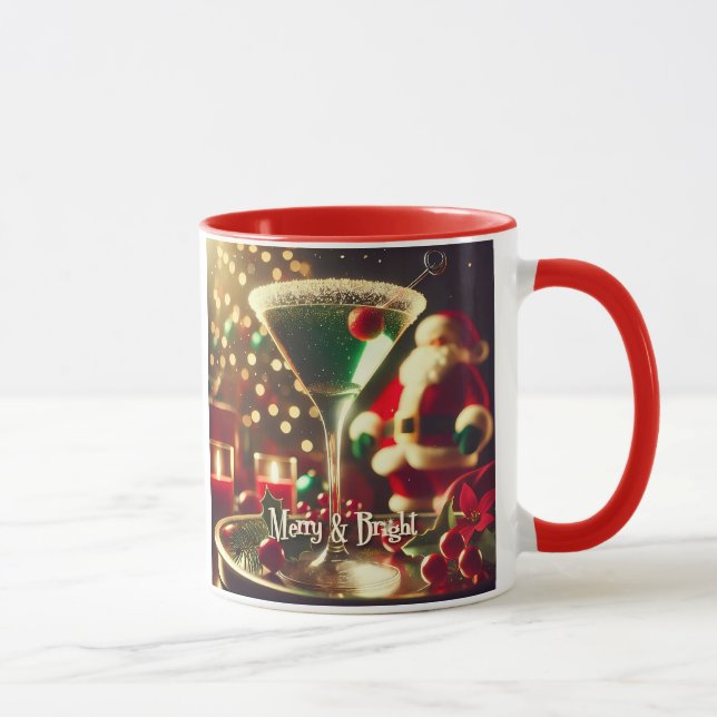 Retro 50s Santa Christmas Green Martini Mug (Right)