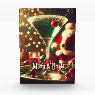Retro 50s Santa Christmas Green Martini Photo Block