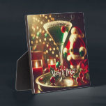 Retro 50s Santa Christmas Green Martini Plaque<br><div class="desc">Welcome to my Mid Century Fantasy World! Designs in this store are born of growing up in a Mid Century home complete with Martini loving parents.  Break out the cocktails.  Merging fact with fantasy within Mid Century Modern,  Jazz,  Retro Futuristic,  Atomic and Space Age Designs.</div>