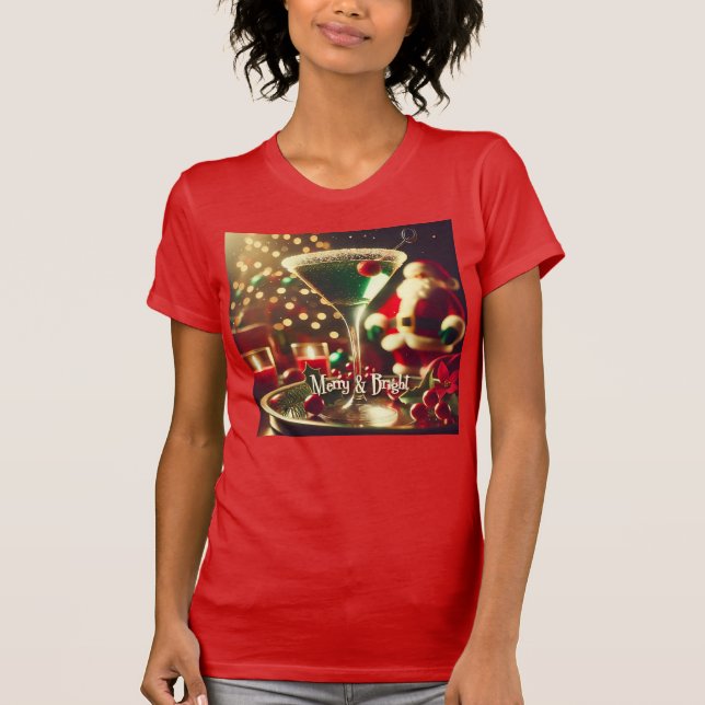 Retro 50s Santa Christmas Green Martini T-Shirt (Front)