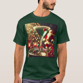 Retro 50s Santa Christmas Green Martini T-Shirt