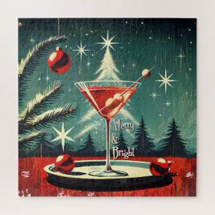 Retro 50s Snow Flurry Christmas Tree Martini Jigsaw Puzzle