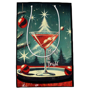 Retro 50s Snow Flurry Christmas Tree Martini Medium Gift Bag