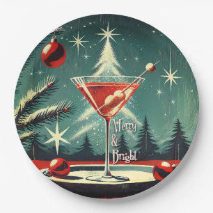 Retro 50s Snow Flurry Christmas Tree Martini Paper Plate