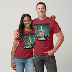 Retro 50s Snow Flurry Christmas Tree Martini T-Shirt
