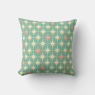 Retro 50s Star Pattern Teal Mint Pink Cream Cushion