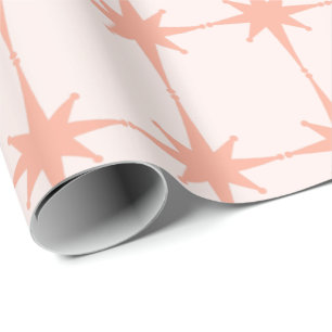 Retro 50s Starbursts in Millennial Pink Wrapping Paper