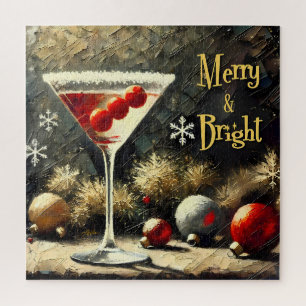 Retro 50s Triple Cranberry Christmas Martini Jigsaw Puzzle