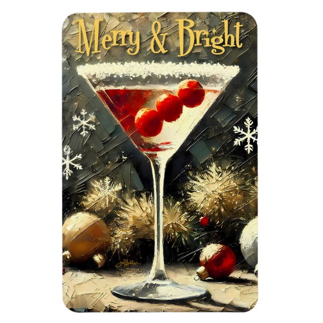 Retro 50s Triple Cranberry Christmas Martini Magnet (Vertical)