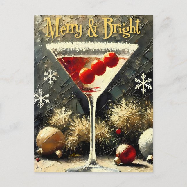 Retro 50s Triple Cranberry Christmas Martini Postcard (Front)
