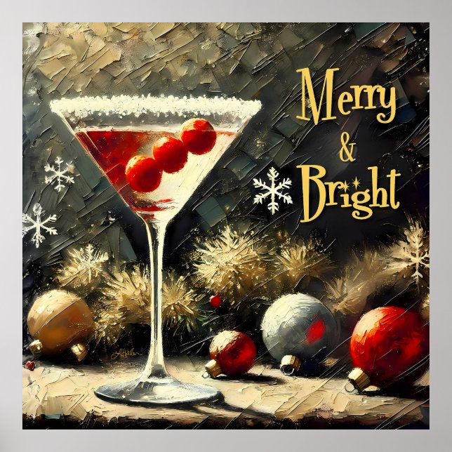 Retro 50s Triple Cranberry Christmas Martini Poster (Front)