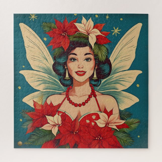 Retro 50s Tropical Christmas Pin-Up Beauty Queen Jigsaw Puzzle (Vertical)